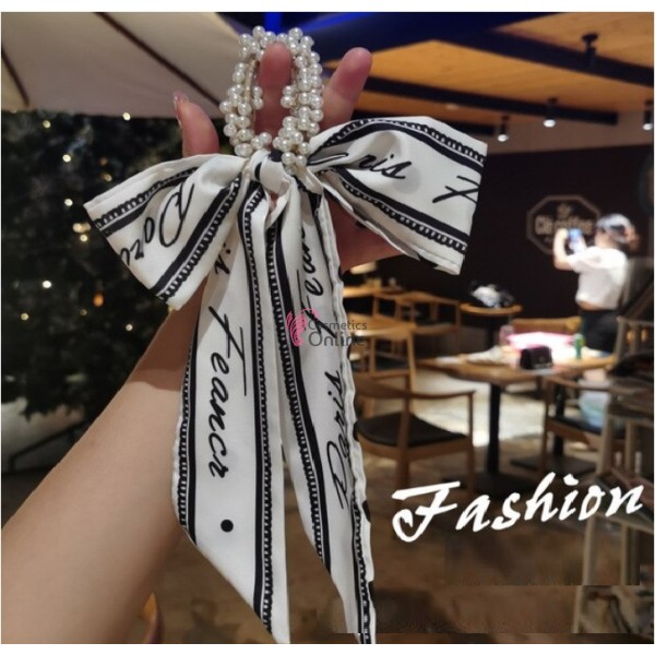 Esarfa din matase cu elastic din perle crem Cod ESF086